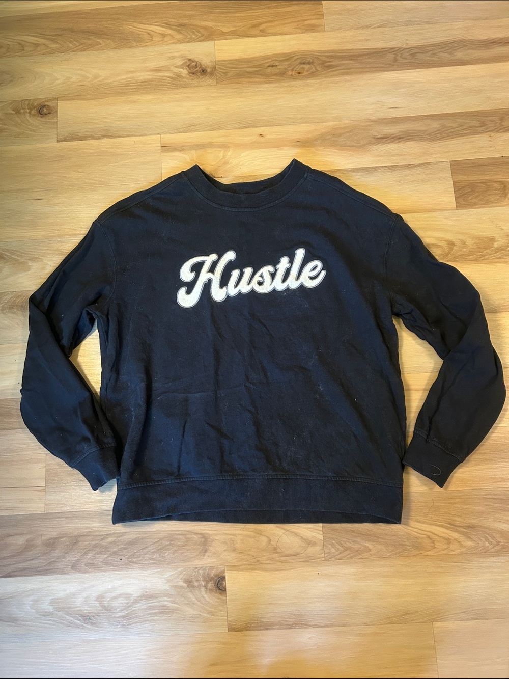 Goodfellow & Co Black Crewneck Sweater with White 'Hustle' Script